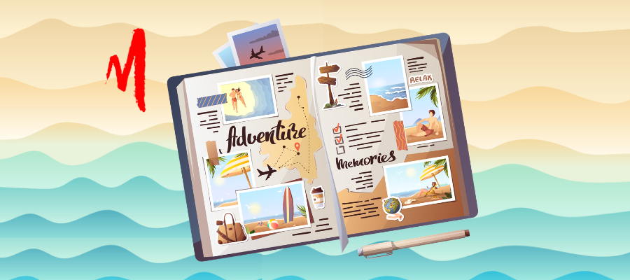 Illustrazione con album delle vacanze